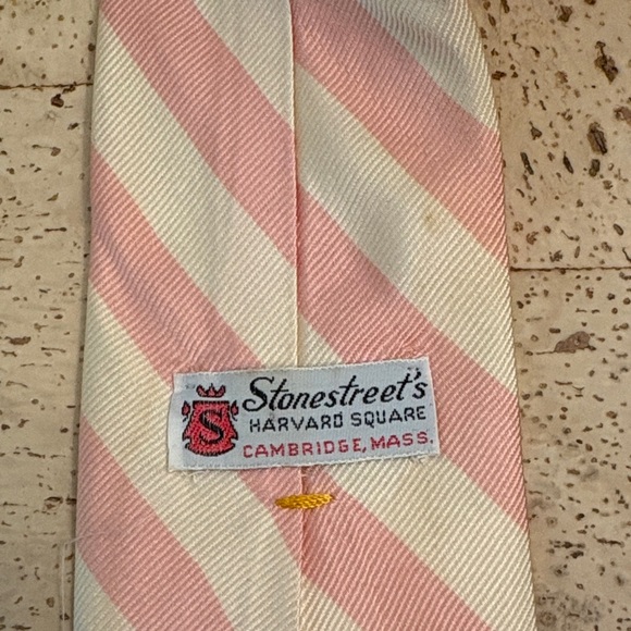 Stonestreet’s Other - Vintage Stonestreet’s Harvard Square Repp Tie Pink and Cream Stripes 100% Silk